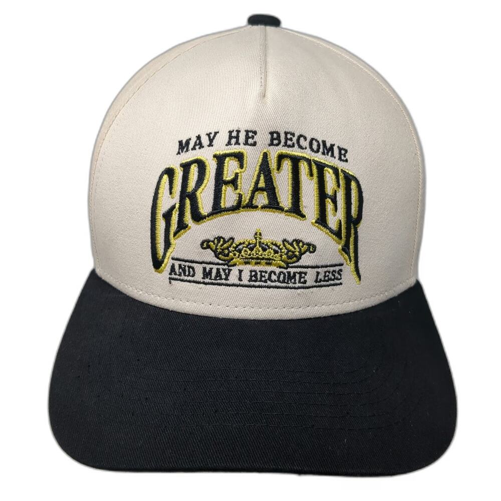 Beige Black 5 Panel Hat One Size Religious May He Become Greater Crown Snapback